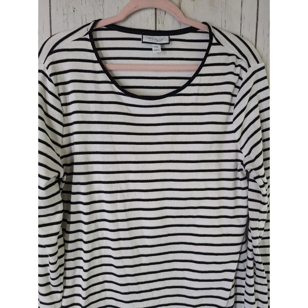 Charter Club Size XXL Black White‎ Stripe Pima Cotton Long Sleeve Womens Top - Picture 4 of 8
